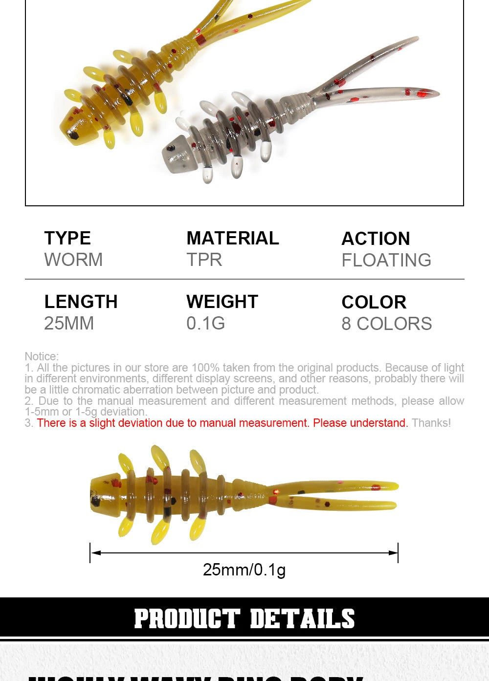 Micro Worm Fishing Lure Set